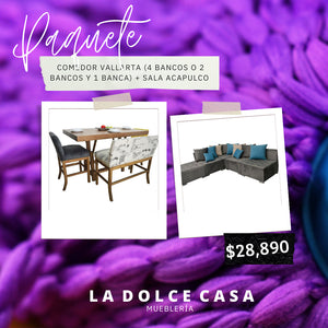 Promoción: Comedor Vallarta para 4 personas (4 bancos o 2 bancos y una banca) + Sala Acapulco.